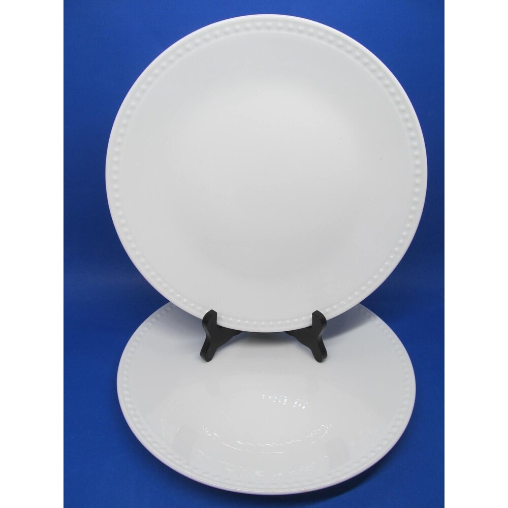 Mikasa Loria Set Of 2 White Beaded 11" Bone China Dinner Plates VGC
